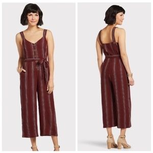 Sanctuary Cropped Pinstripe Belted Jumpsuit